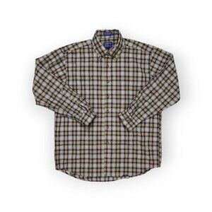Pendleton Virgin Wool Stewart Camel Tartan‎ Long Sleeve Button Down Shirt Large